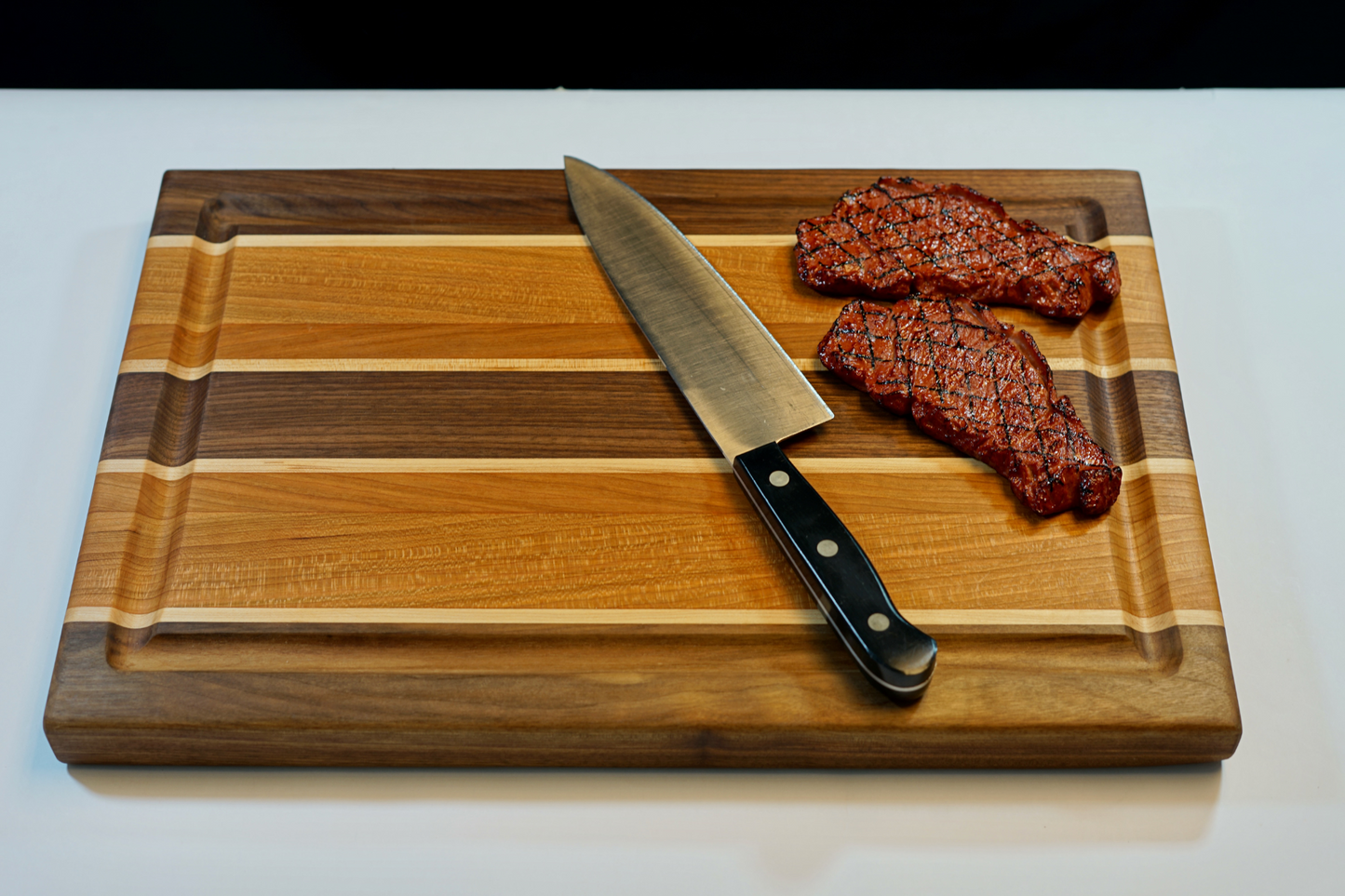 Mixed Wood Cutting Board - Walnut and Cherry with Maple Strips